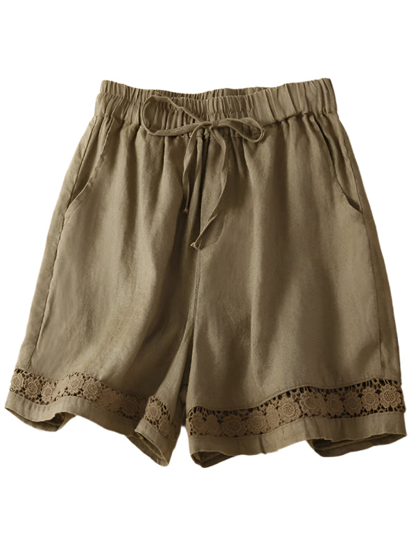 Dame Loose Shorts i Vevd Bomull og Lin med Hulfletting 0