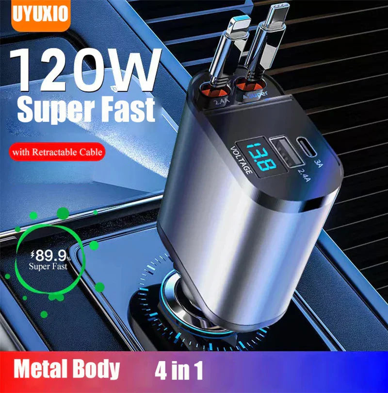 4-i-1 Billader med Uttrekkbare Kabler 4