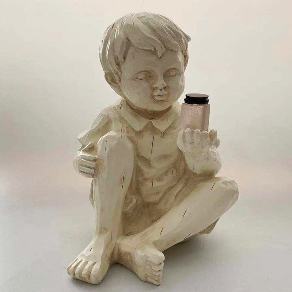 Barn Med Solar Fireflies Hagestatuer