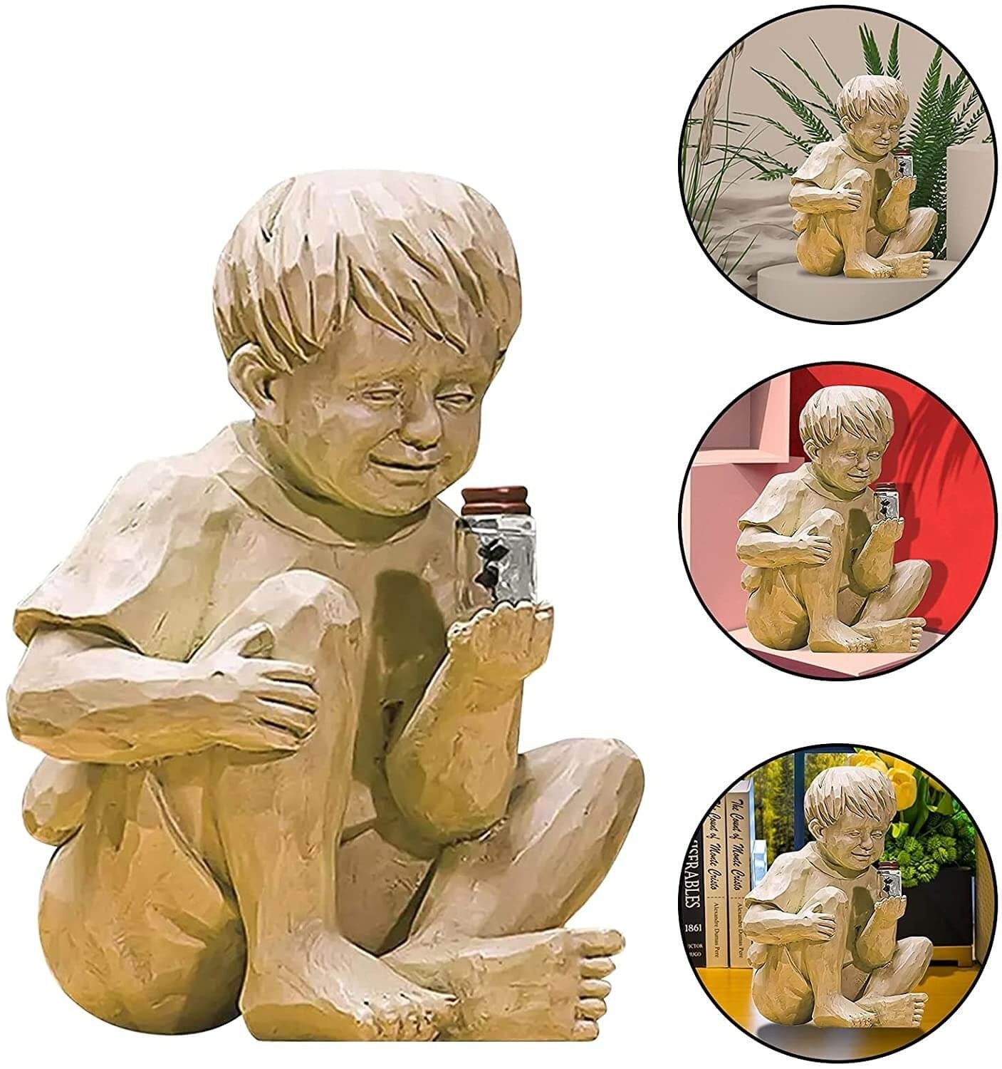 Barn Med Solar Fireflies Hagestatuer