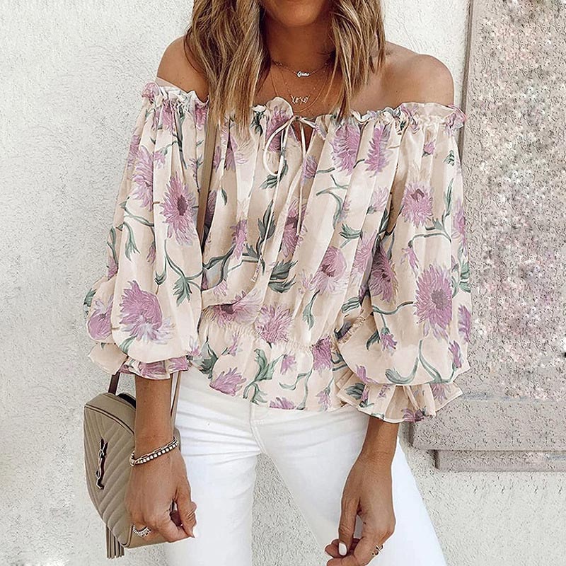 Blomstret Bluse Med Volanger