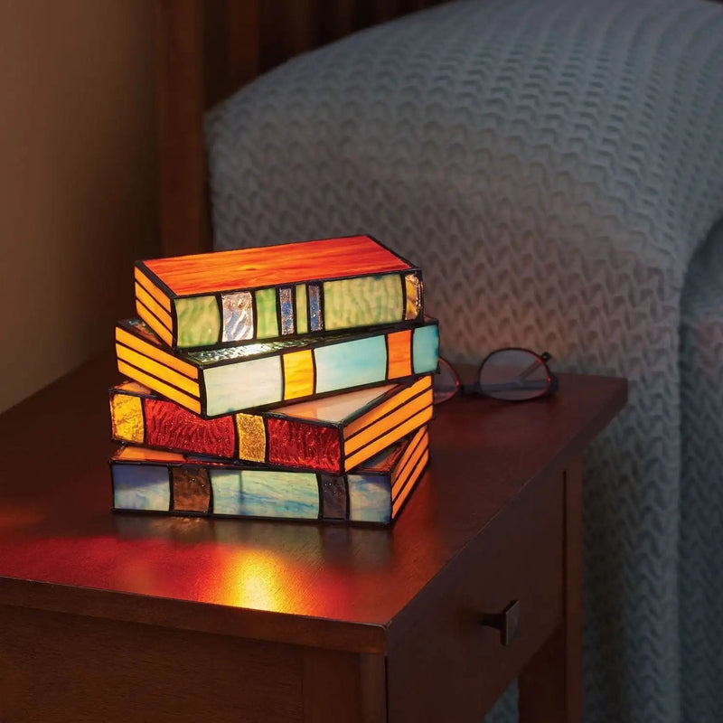 Bordlampe i Farget Glass med Bokdesign til Soverommet 0