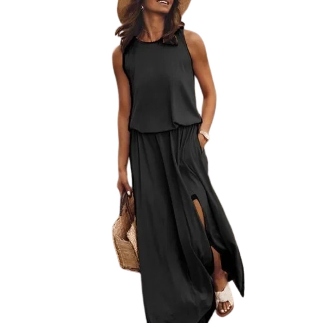 Uformell ermeløs splittkjole for kvinner