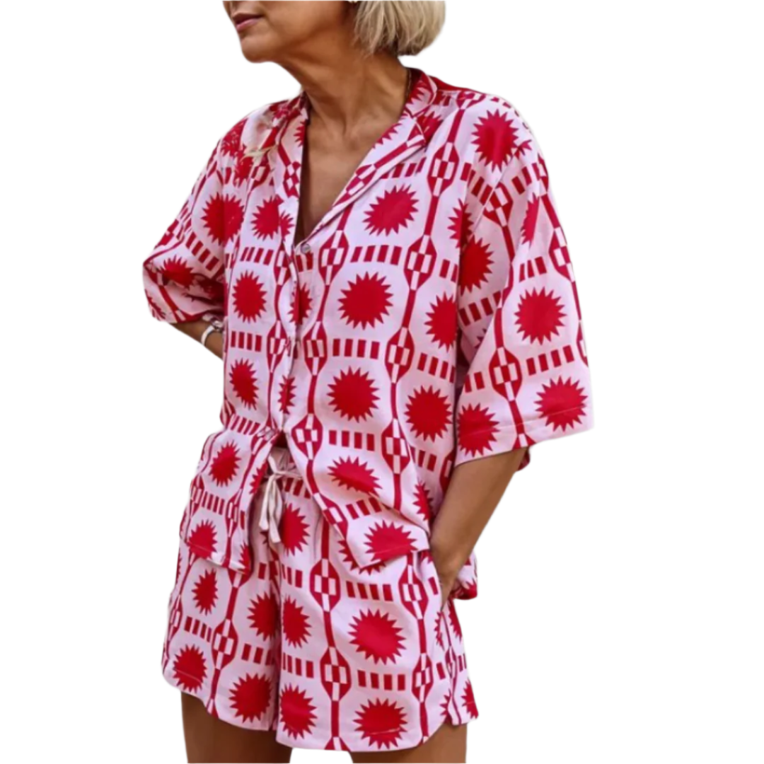 Dame 2-delt Sommerantrekk med Geometrisk Mønster 0