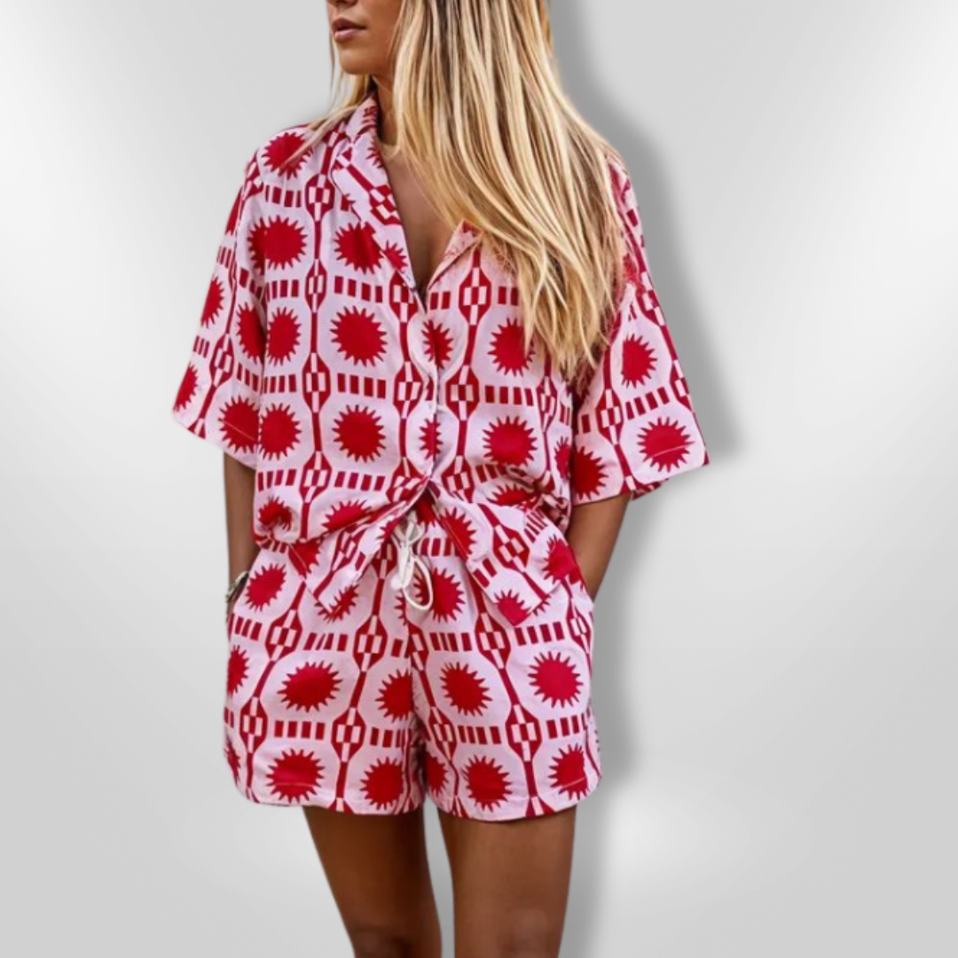 Dame 2-delt Sommerantrekk med Geometrisk Mønster 1