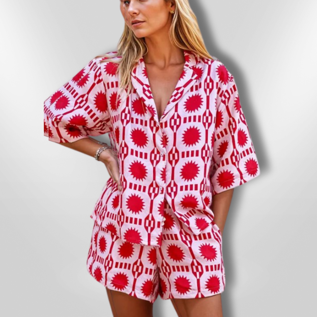 Dame 2-delt Sommerantrekk med Geometrisk Mønster 2