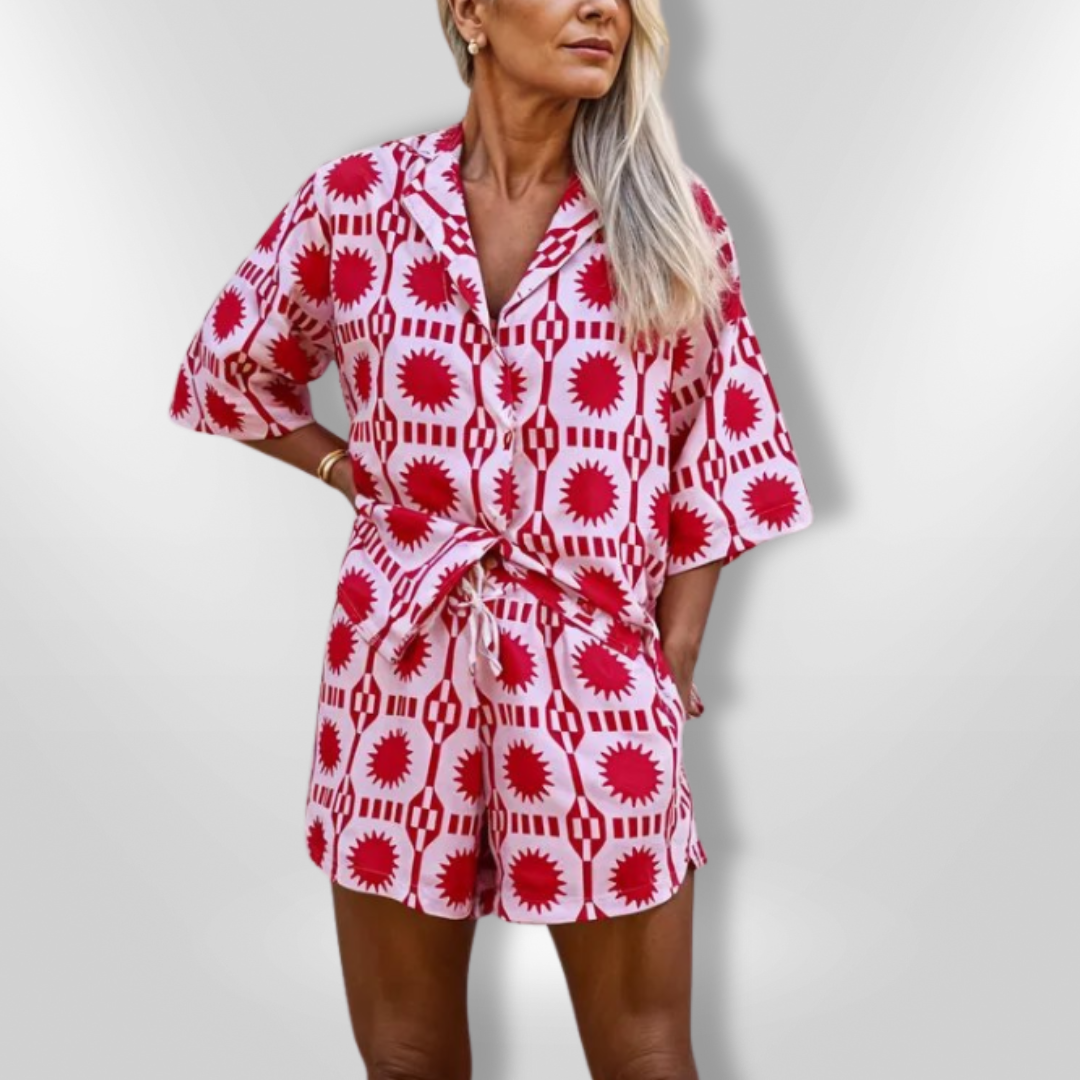 Dame 2-delt Sommerantrekk med Geometrisk Mønster 3