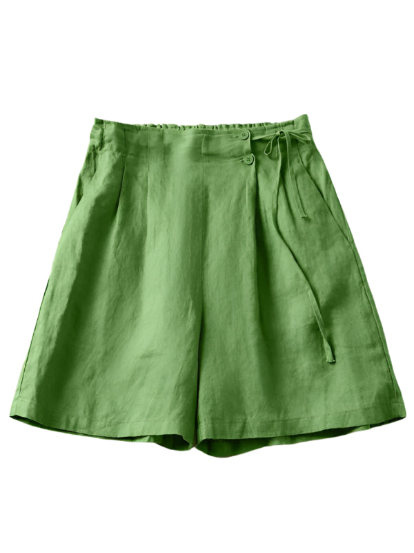 Dame Baggy Shorts Vevd Bomull og Lin Retro Design 0