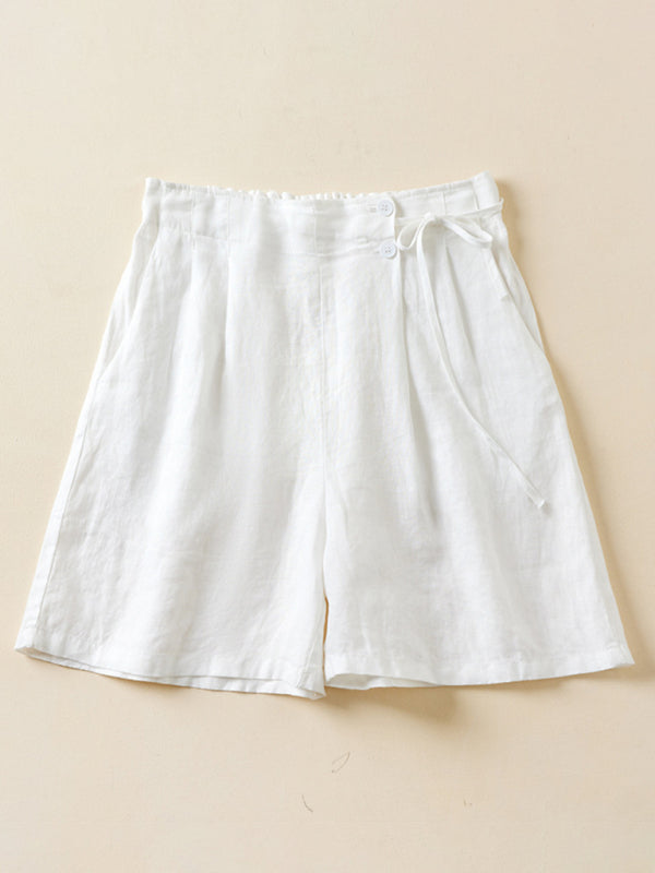 Dame Baggy Shorts Vevd Bomull og Lin Retro Design 1