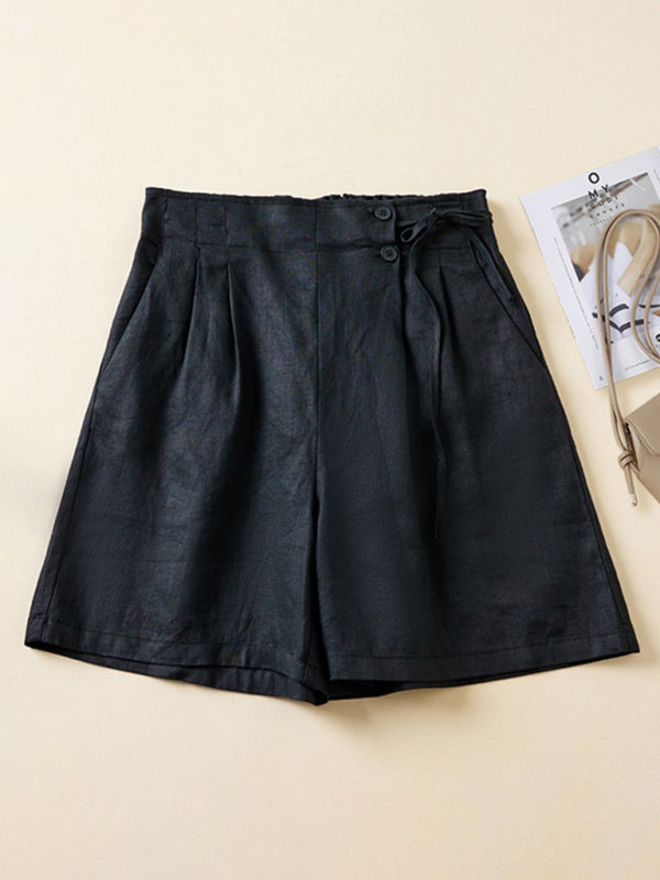 Dame Baggy Shorts Vevd Bomull og Lin Retro Design 2
