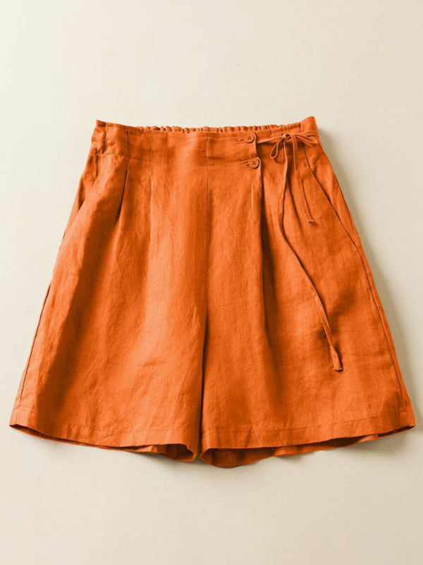 Dame Baggy Shorts Vevd Bomull og Lin Retro Design 3