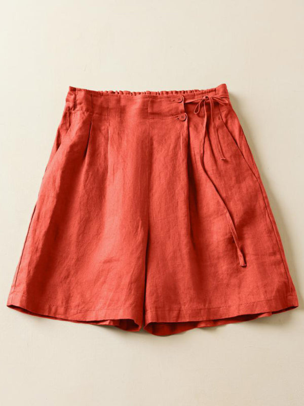 Dame Baggy Shorts Vevd Bomull og Lin Retro Design 4
