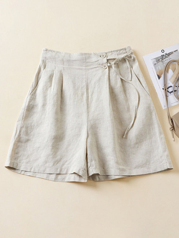 Dame Baggy Shorts Vevd Bomull og Lin Retro Design 5