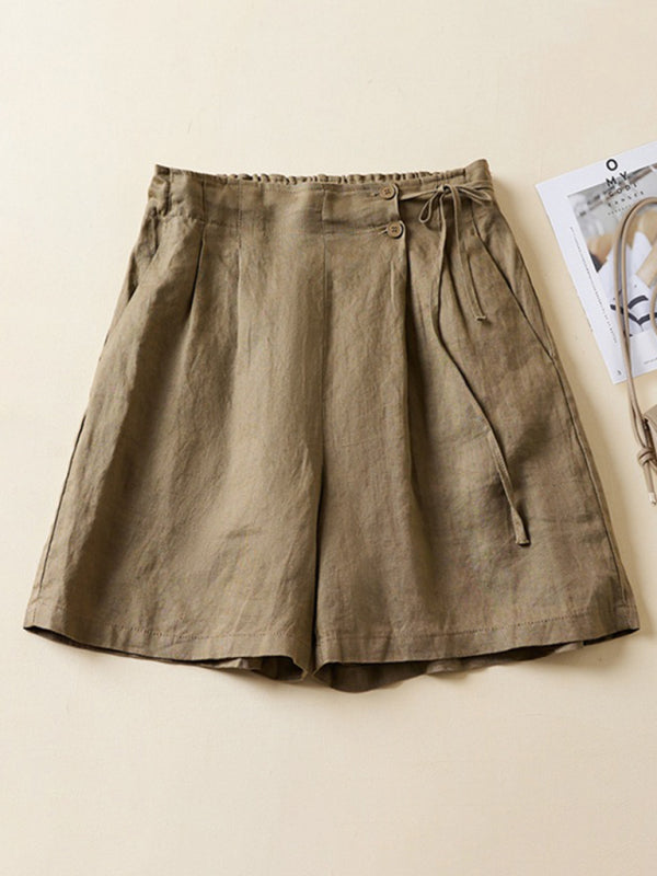 Dame Baggy Shorts Vevd Bomull og Lin Retro Design 6