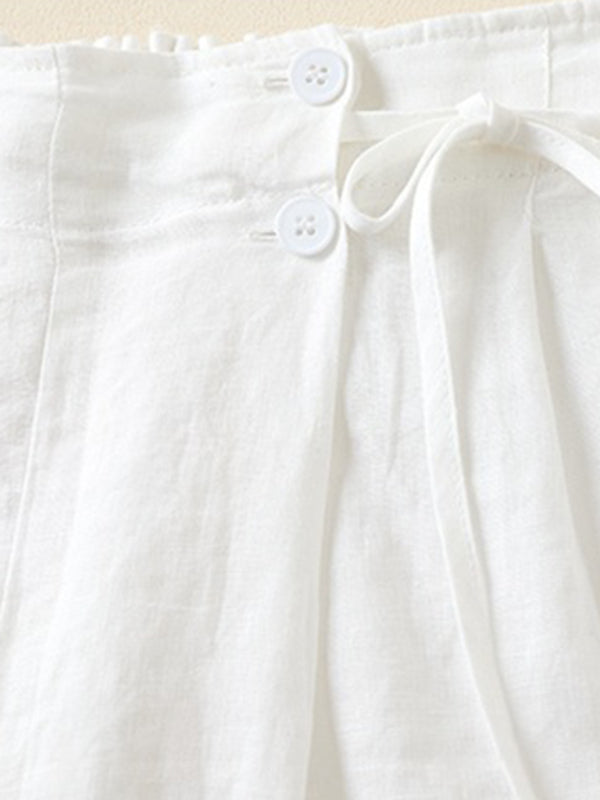 Dame Baggy Shorts Vevd Bomull og Lin Retro Design 7