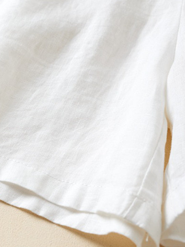 Dame Baggy Shorts Vevd Bomull og Lin Retro Design 8