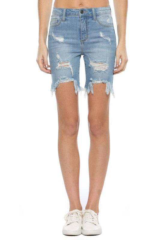 Dame Bermuda Shorts Ujevn Kant Lys Denim 0