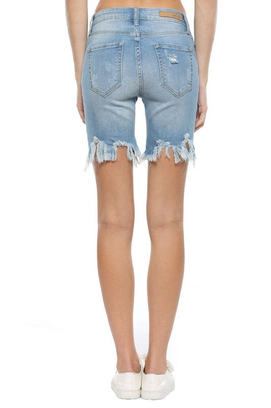 Dame Bermuda Shorts Ujevn Kant Lys Denim 2