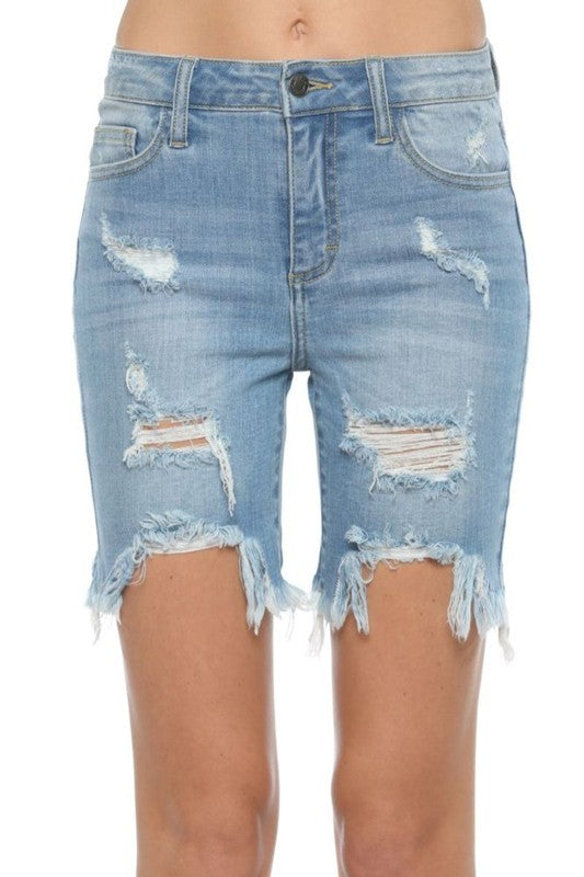 Dame Bermuda Shorts Ujevn Kant Lys Denim 3
