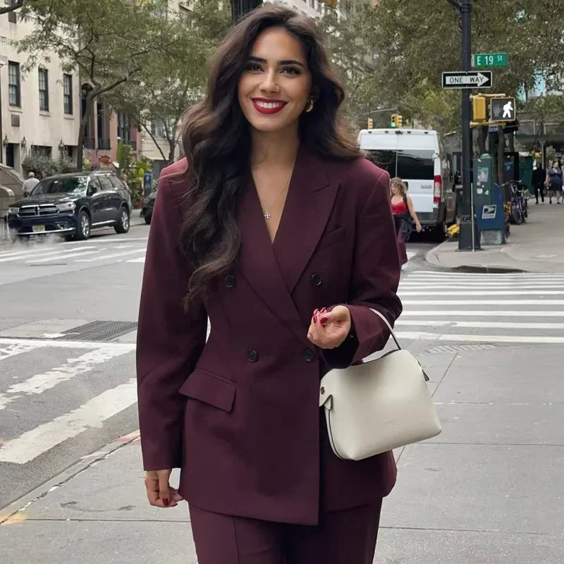 Dame Blazer Jakke Dobbeltknapping med Krage 2