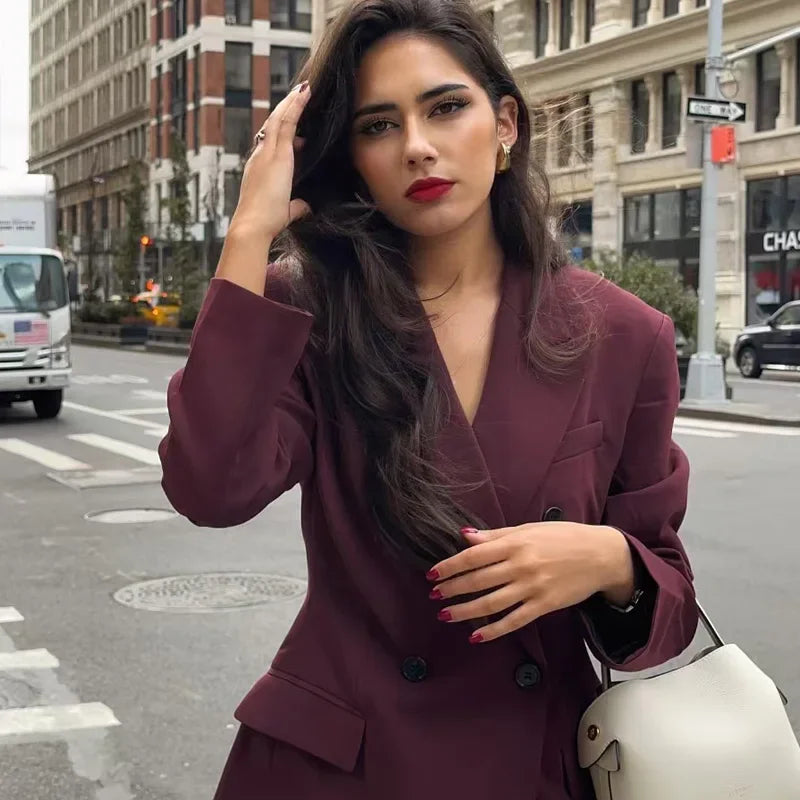 Dame Blazer Jakke Dobbeltknapping med Krage 3