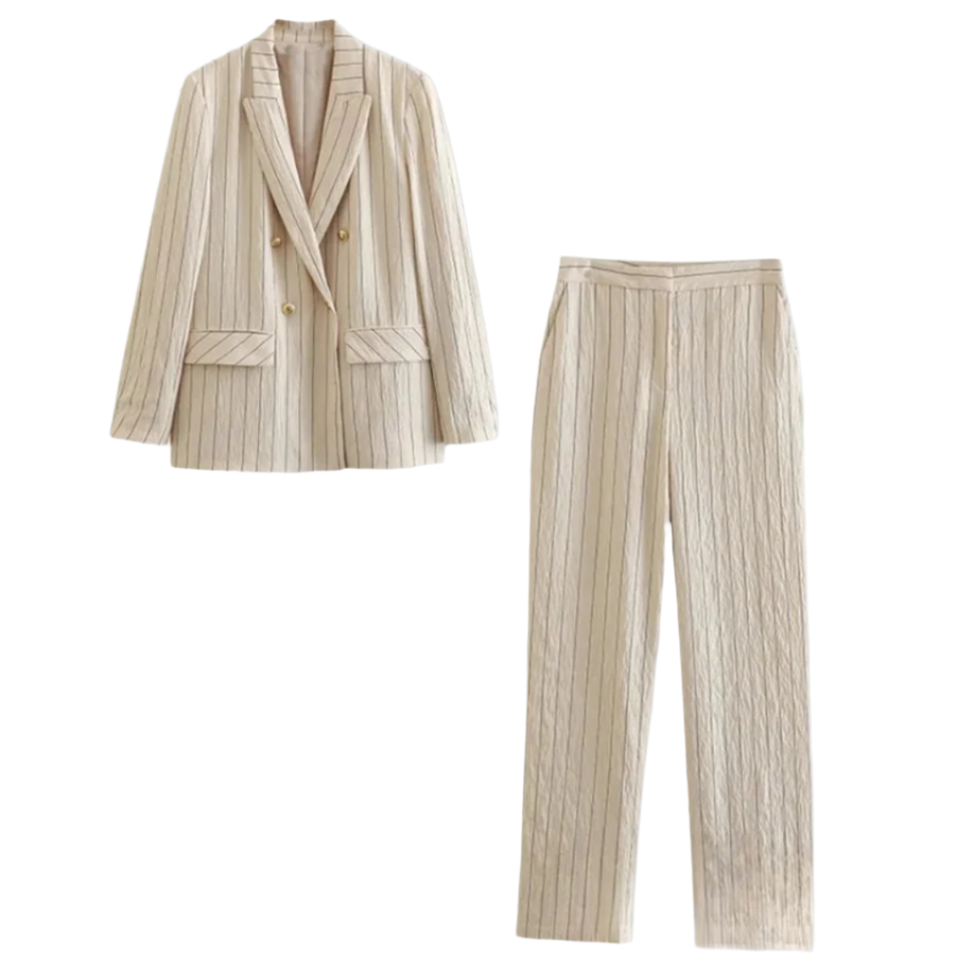 Dame Blazer og Bukse Sett med Klassiske Striper 0