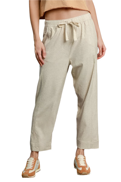 Dame Bukser Snøring Elastisk Midje Linblanding Uformell Stil 0