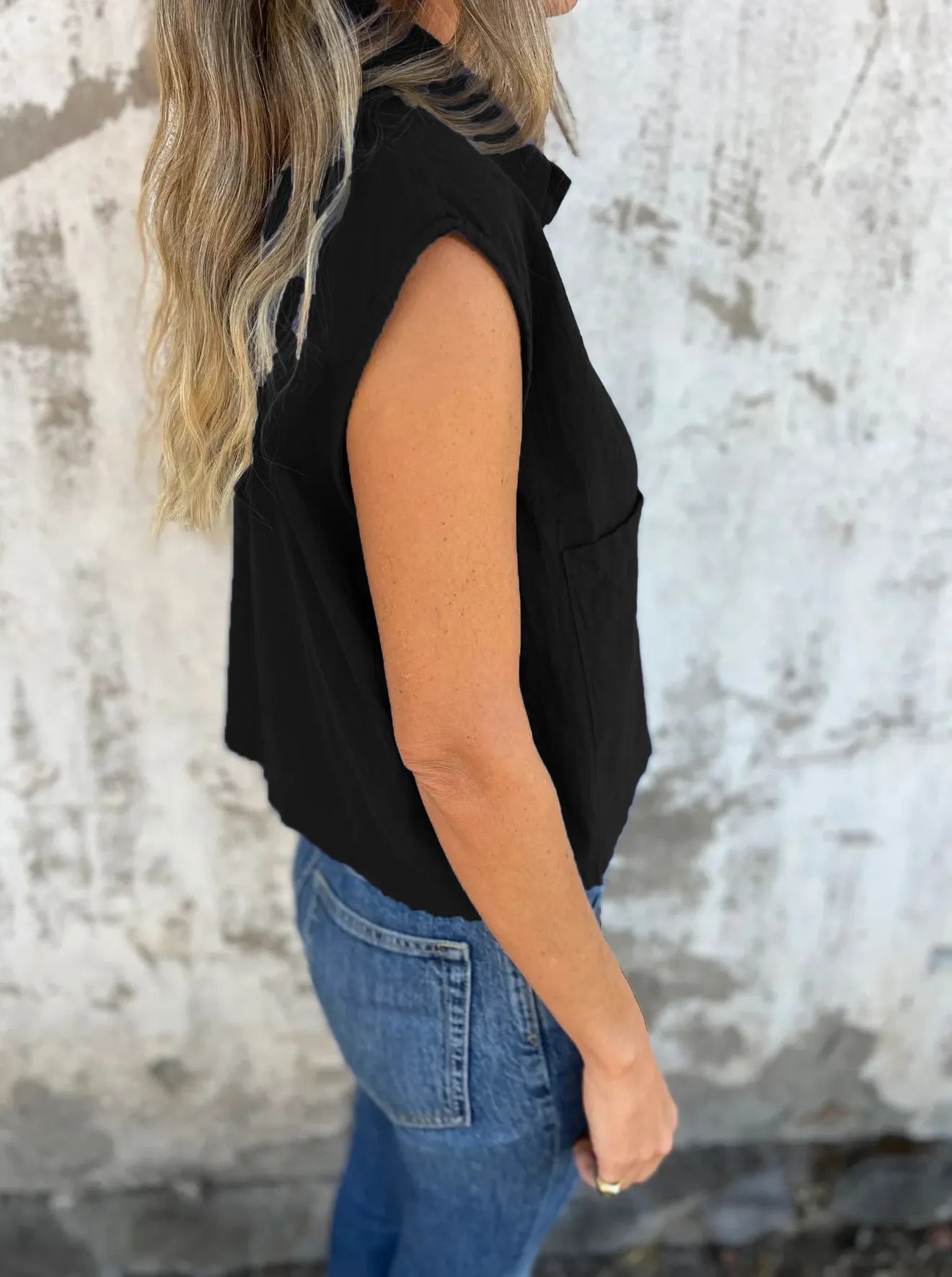 Dame Button Down Korte Ermer Lin Skjorte Polyester Spandex 8