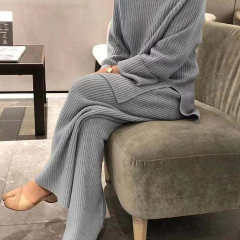 Dame Casual Set med Strikket Genser og Bukser 0