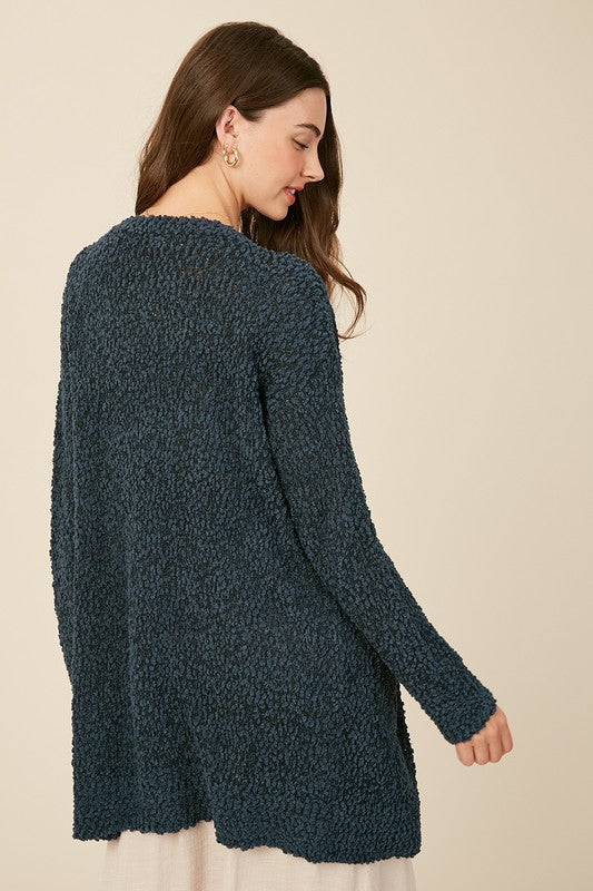 Dame Chunky Strikket Åpen Cardigan i Dyp Grønn 2