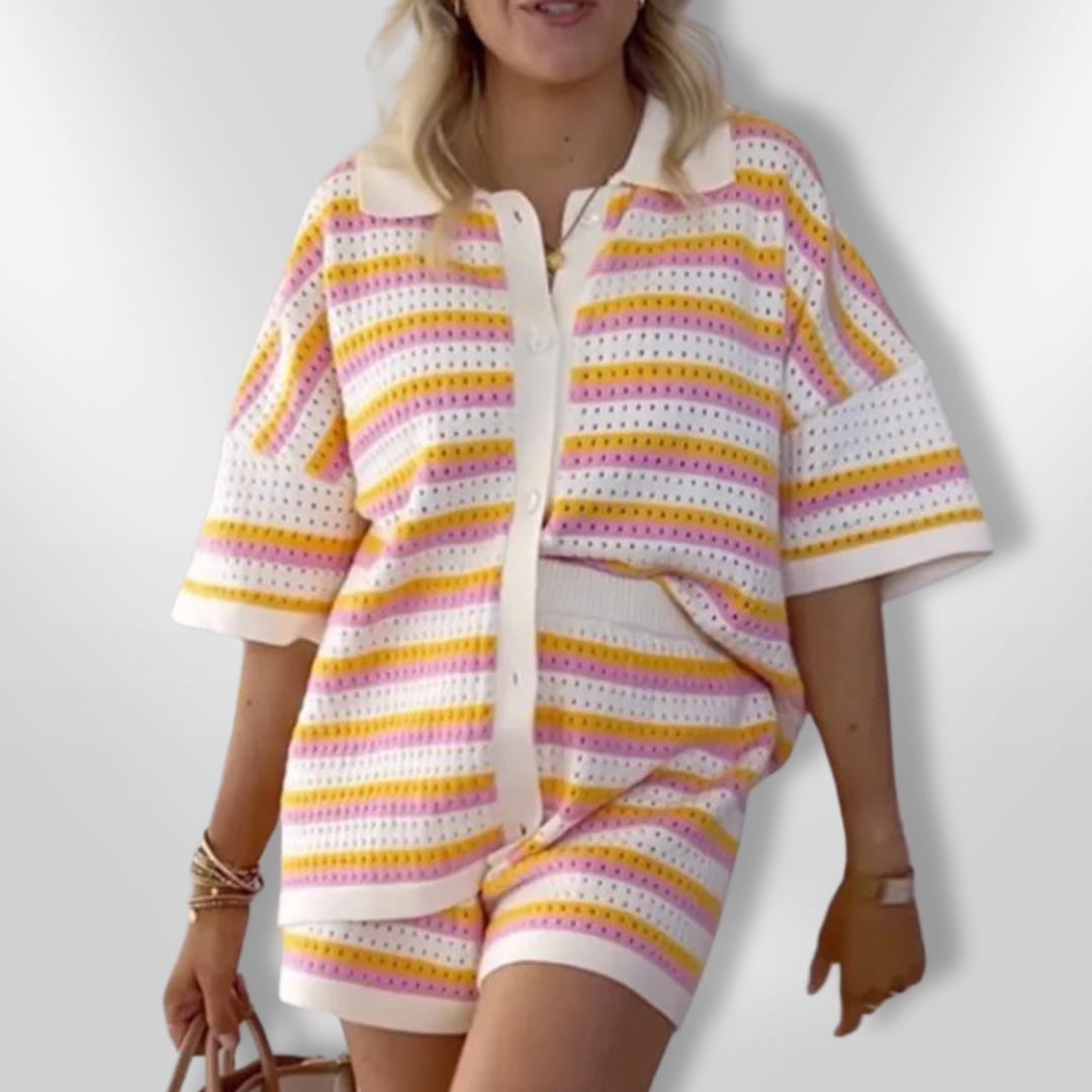 Dame Cropped Top og Shorts Set i Lett Garn 1