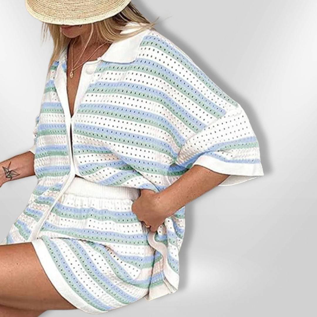 Dame Cropped Top og Shorts Set i Lett Garn 2