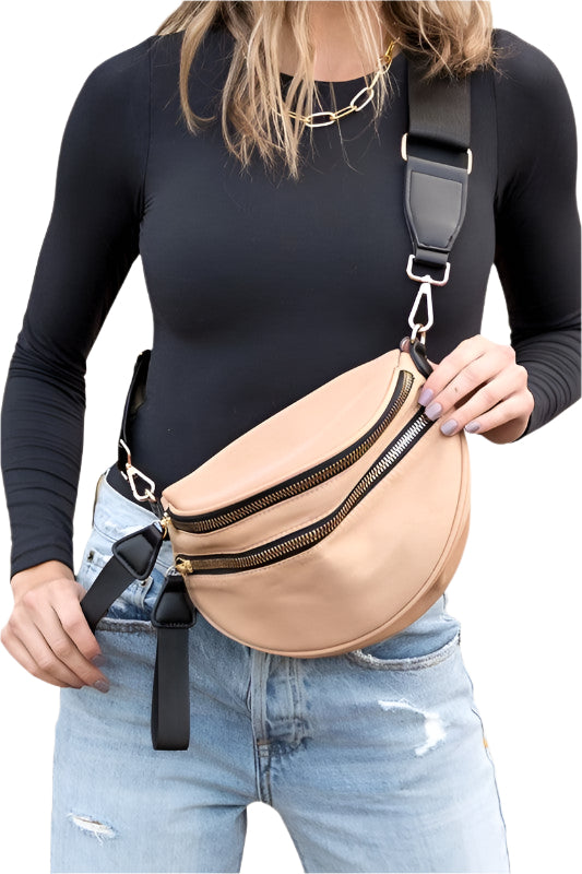 Dame Crossbody Veske Nylon Dobbel Glidelås Praktisk og Trendy 0