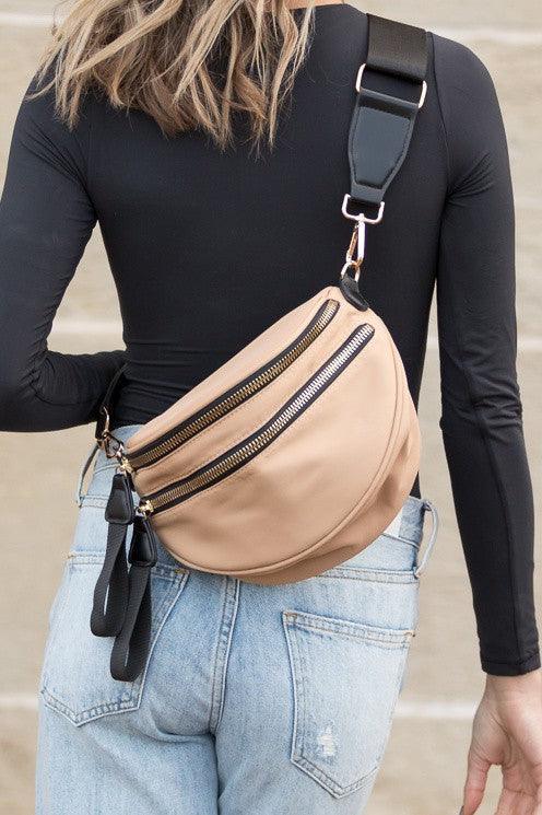 Dame Crossbody Veske Nylon Dobbel Glidelås Praktisk og Trendy 3