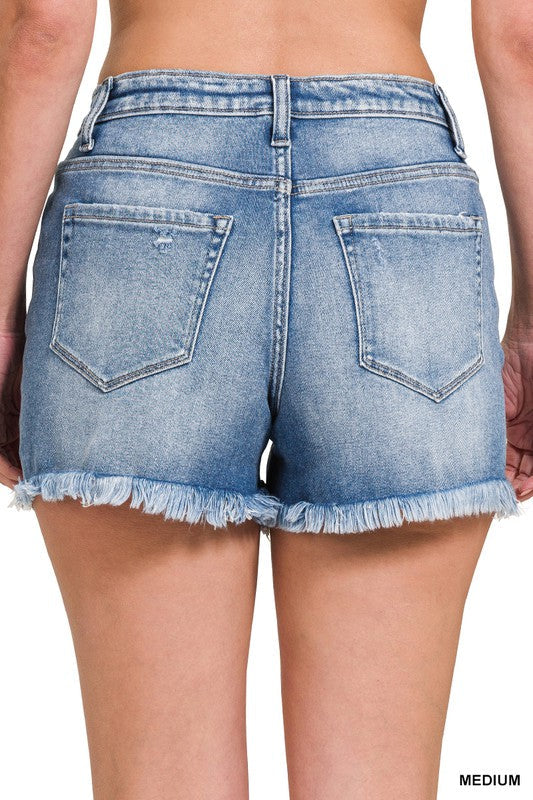 Dame Denim Shorts Mid Rise Rå Frayed Hem 2