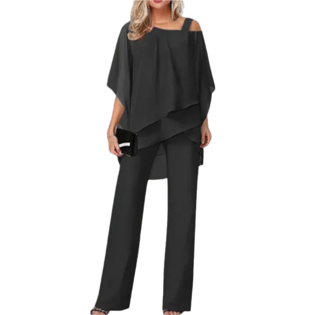 Dame Ensemble Elegant Asymmetrisk Top og Bredbukser 0