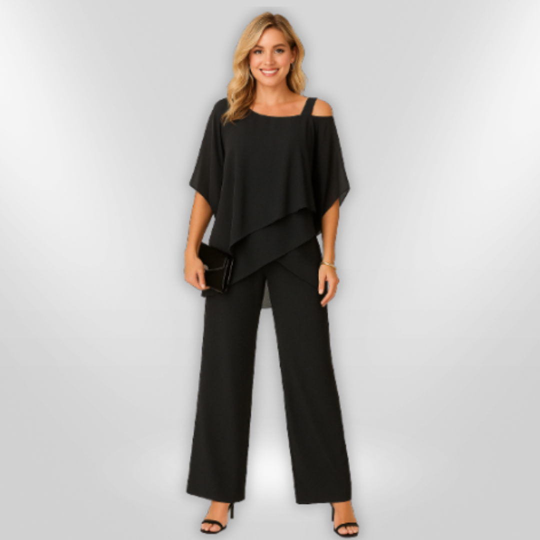 Dame Ensemble Elegant Asymmetrisk Top og Bredbukser 1