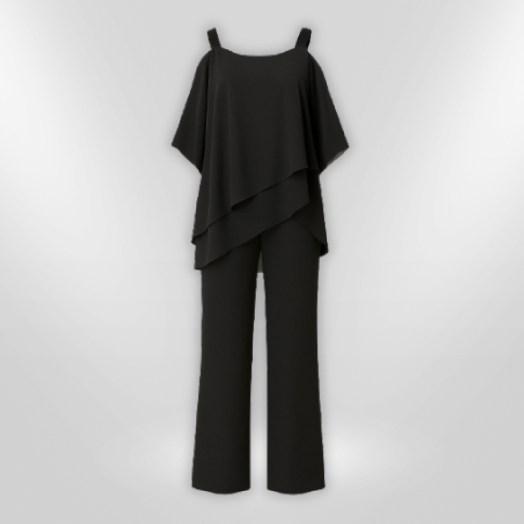Dame Ensemble Elegant Asymmetrisk Top og Bredbukser 2
