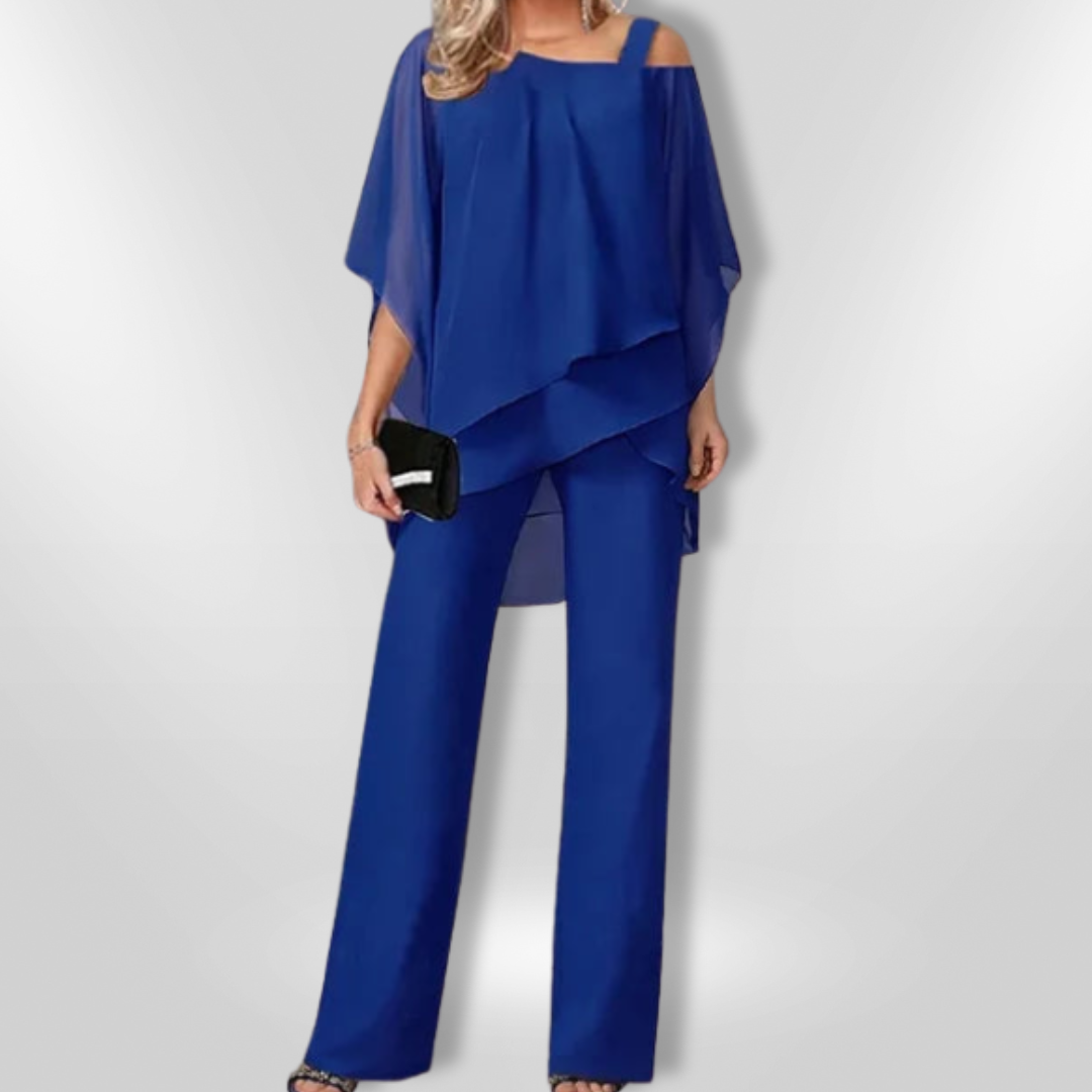 Dame Ensemble Elegant Asymmetrisk Top og Bredbukser 3