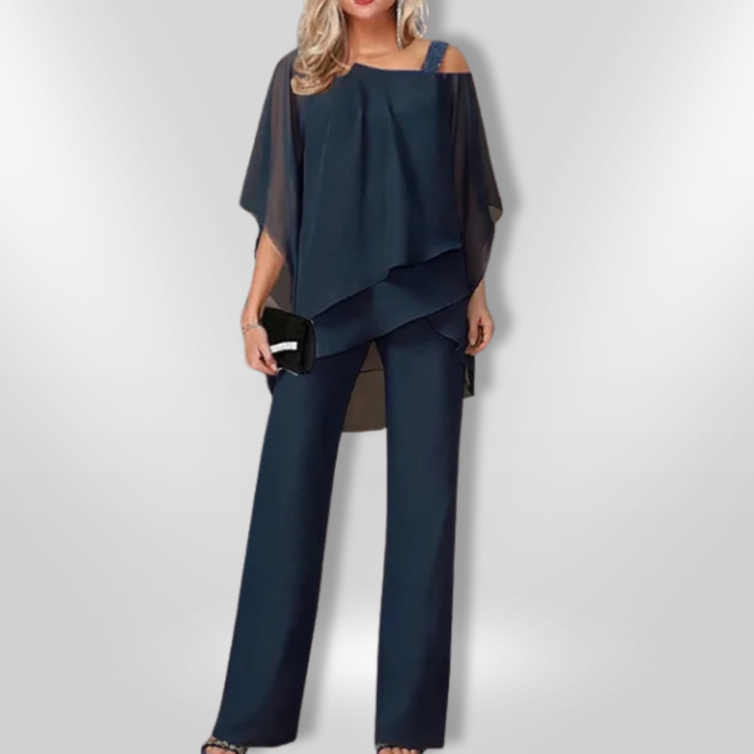 Dame Ensemble Elegant Asymmetrisk Top og Bredbukser 5