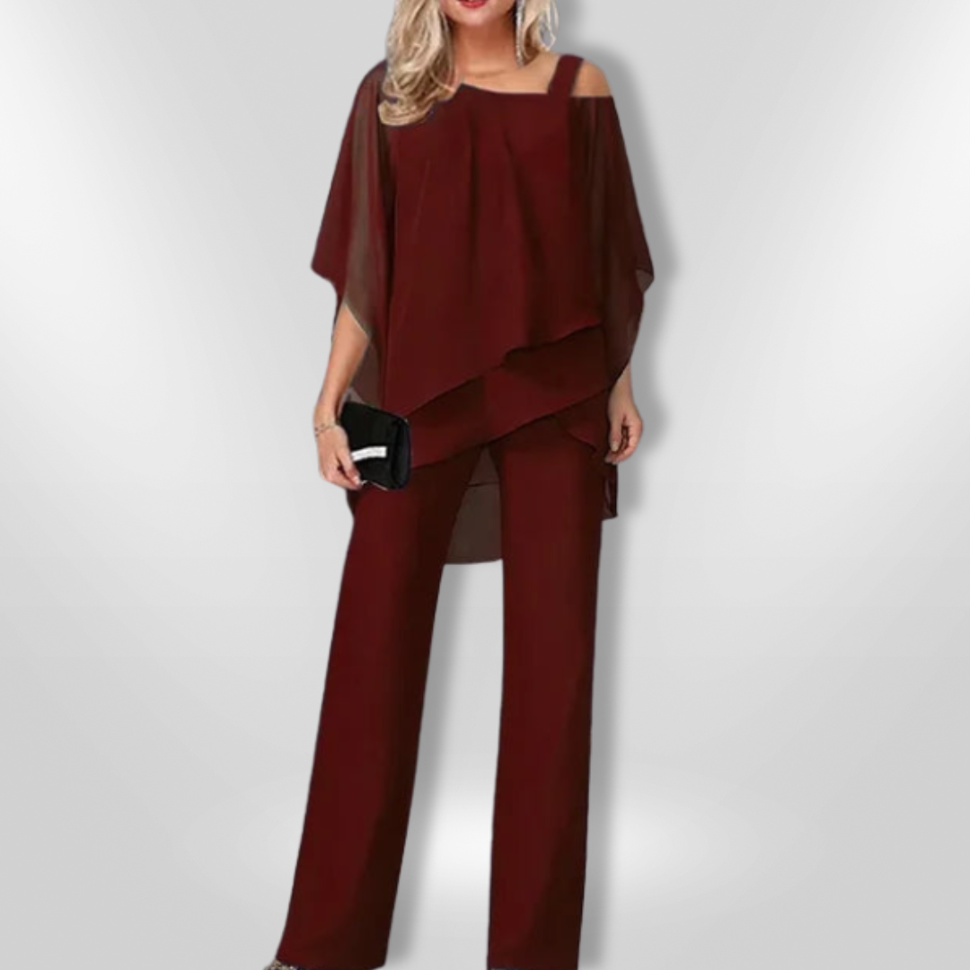 Dame Ensemble Elegant Asymmetrisk Top og Bredbukser 6