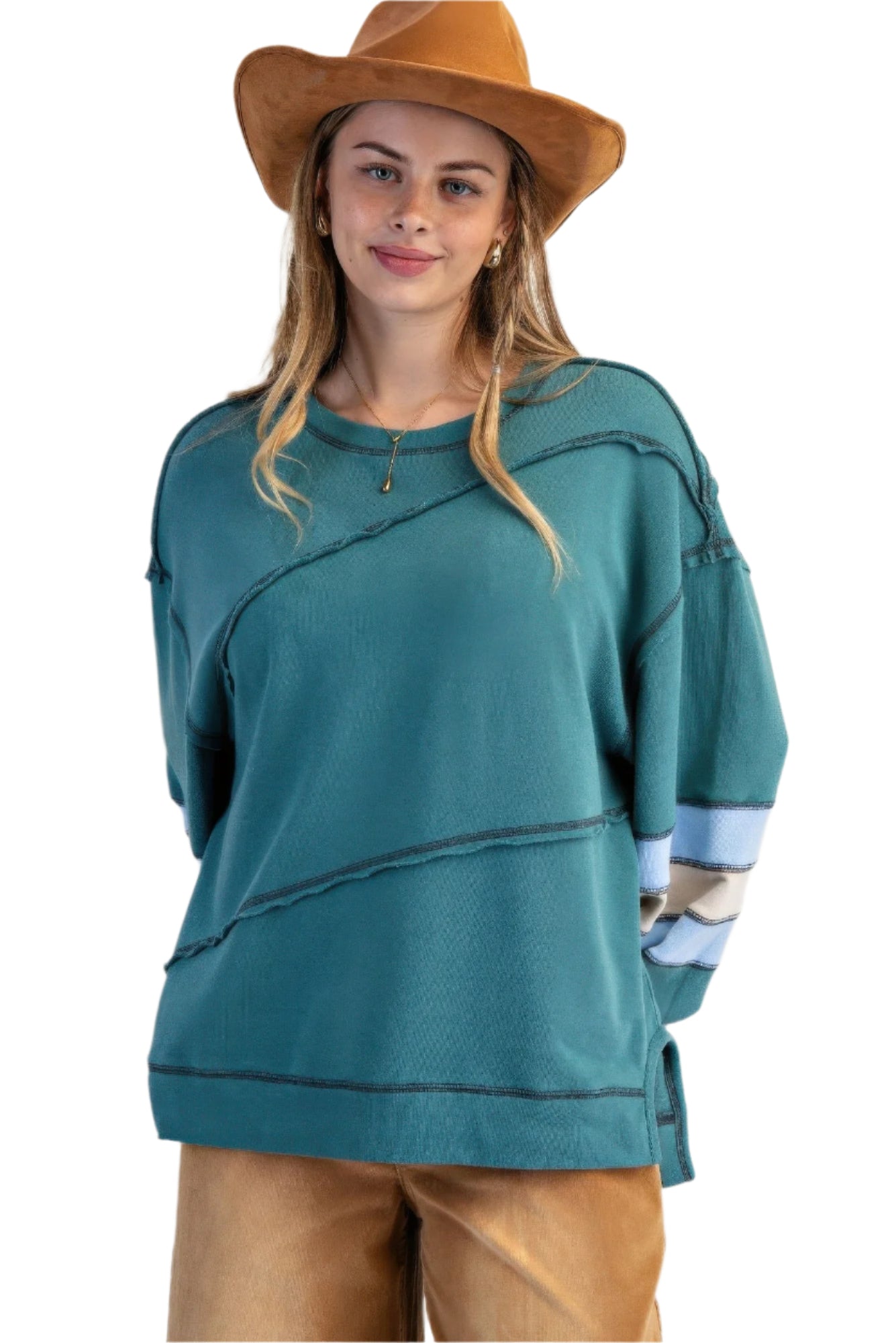 Dame Genser Fargeblokk med Broderi i Pustende Bomull 0