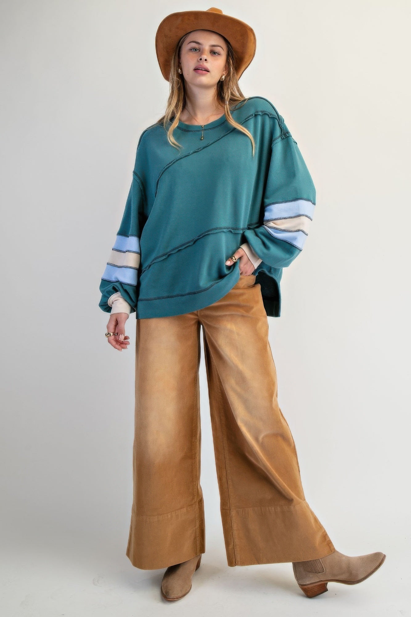 Dame Genser Fargeblokk med Broderi i Pustende Bomull 1