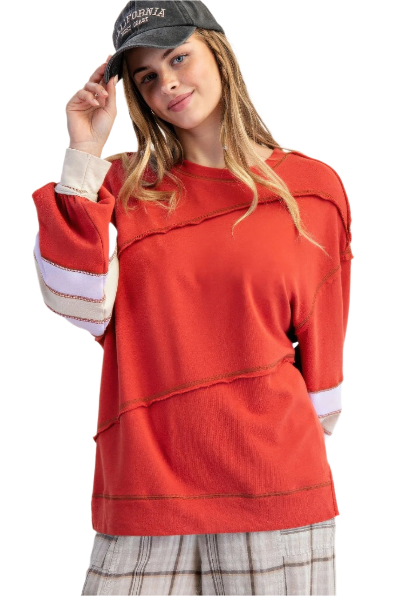 Dame Genser med Fargeblokk og Broderi i Pustende Bomull 0