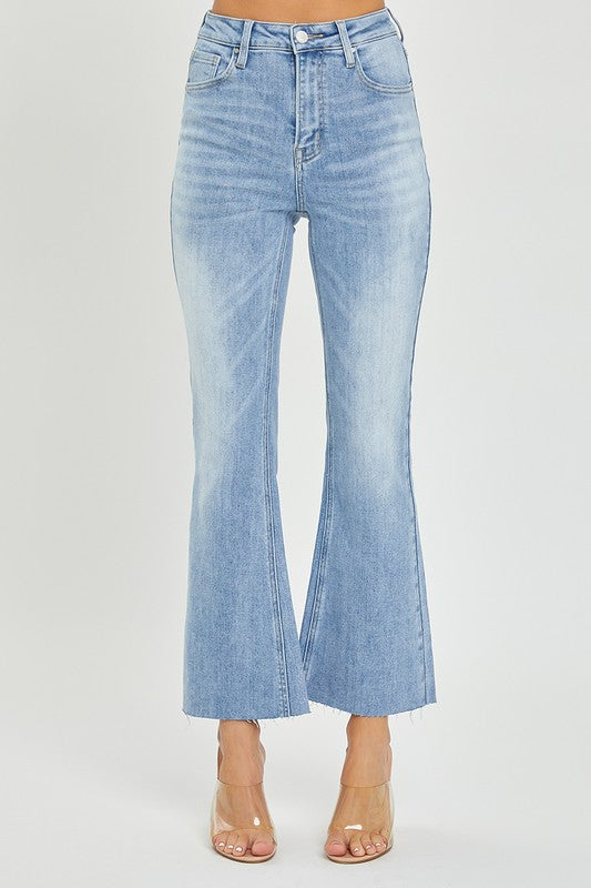 Dame Høy Midje Crop Flare Bukser Lett Denim 2