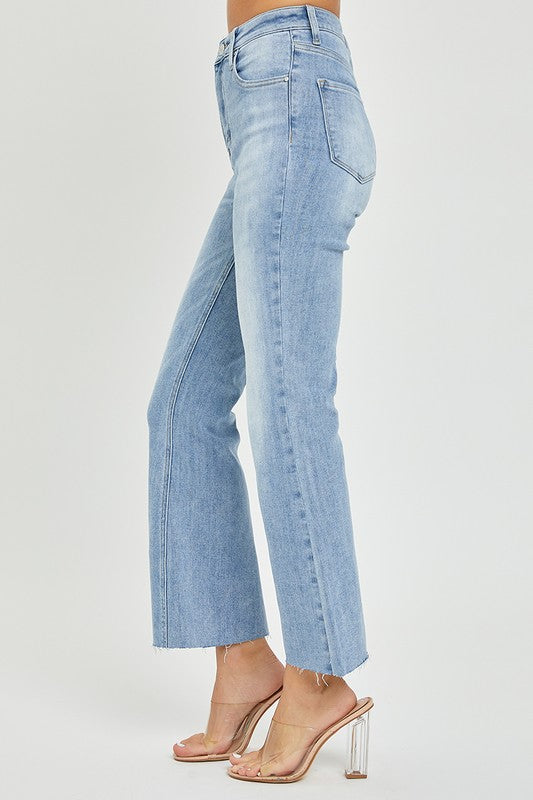 Dame Høy Midje Crop Flare Bukser Lett Denim 3