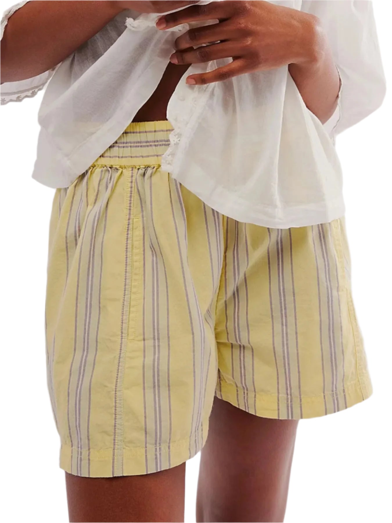 Dame Høyt Liv Shorts Stripete Lin Blandet Sommer 0