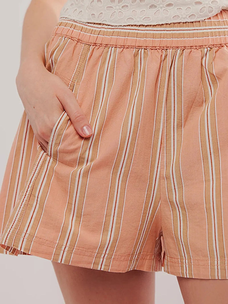 Dame Høyt Liv Shorts Stripete Lin Blandet Sommer 4