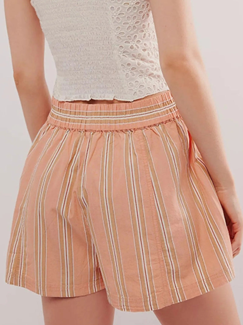 Dame Høyt Liv Shorts Stripete Lin Blandet Sommer 5