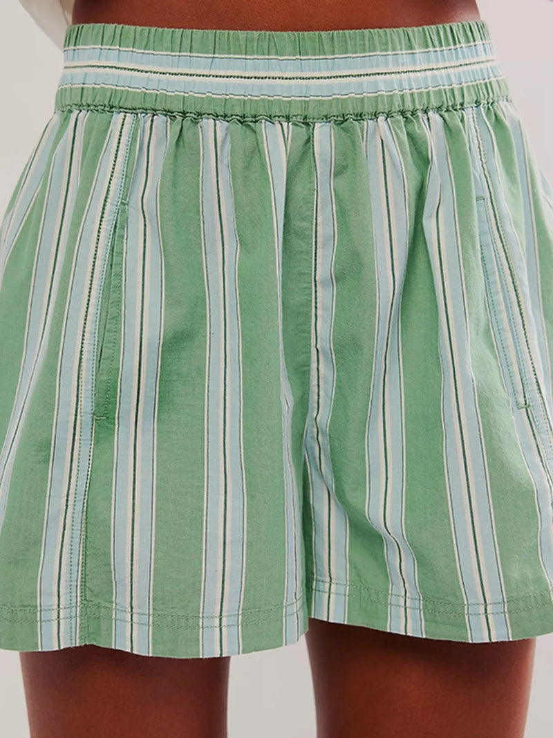 Dame Høyt Liv Shorts Stripete Lin Blandet Sommer 8